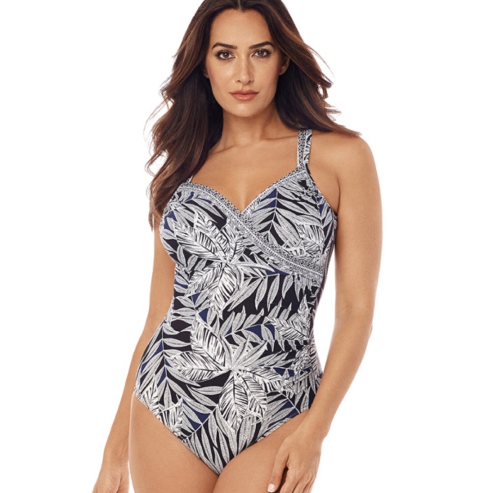 Miraclesuit Black and White Leaf-Print One-Piece Swimsuit